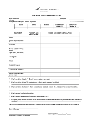 Low Speed Vehicle Inspection Report
