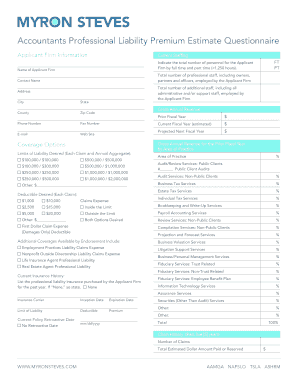 Accountants Professional Liability Premium Estimate Questionnaire