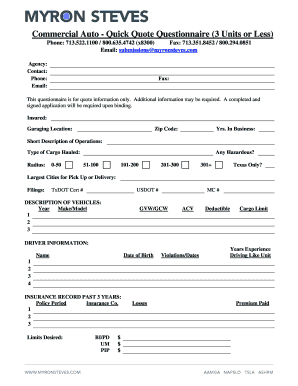 Commercial Auto Quick Quote Questionnaire