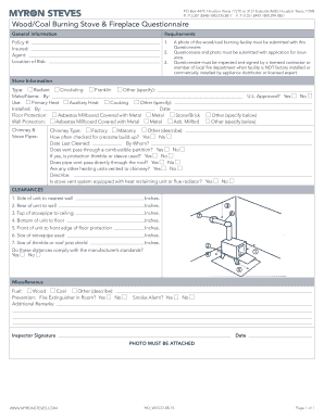 Wood Burning Stove and Fireplace Questionnaire
