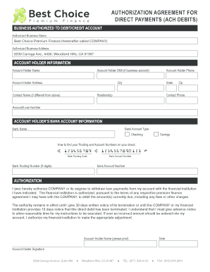 Authorization Agreement for Direct Payments (ACH Debits)