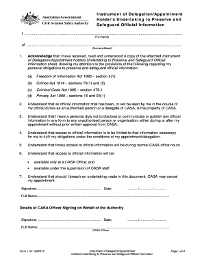 Instrument of Delegation/Appointment Holder's Undertaking