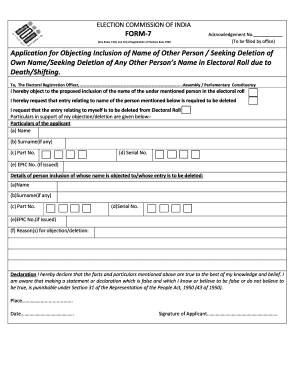 Form 7 - Electoral Roll Objection or Deletion Application