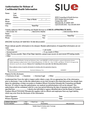 Authorization for Release of Confidential Health - siue
