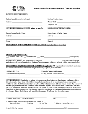 Authorization for Release of Health Care Information