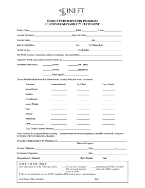 Direct Participation Program Customer Suitability Statement