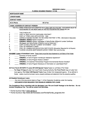 Florida Housing Finance Mortgage Checklist