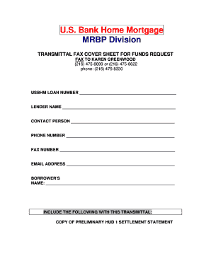 Transmittal Fax Cover Sheet for Funds Request