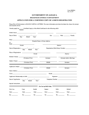 Jamaica Birth Certificate Application
