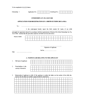 Application for Registration of a Birth Outside Sri Lanka
