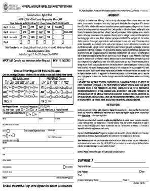 American Kennel Club Agility Entry Form