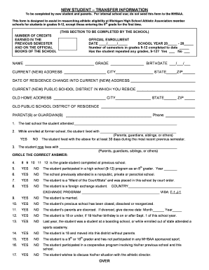 Michigan High School Athletic Eligibility Transfer Form