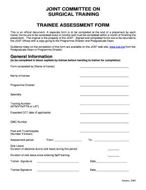 Joint Committee Surgical Training Trainee Assessment Form