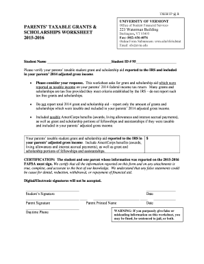 Parents' Taxable Grants & Scholarships Worksheet