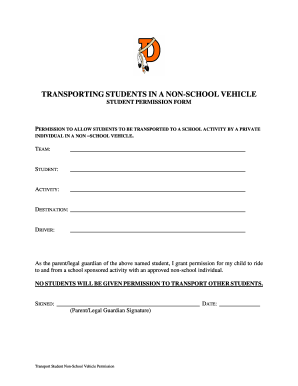 Student Permission Form for Non-School Vehicle Transport