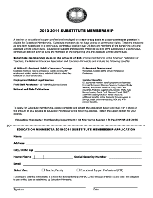 2010-2011 Substitute Membership Application