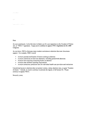 Letter Opposing Freedom of Choice Act