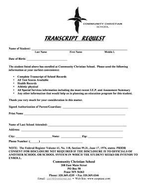 Student Transcript Request Form