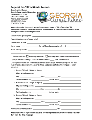 Georgia Virtual School Grade Records Request