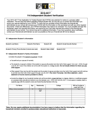 2016-2017 Independent Student Verification Form