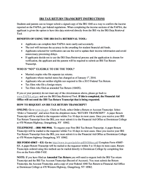IRS Tax Return Transcript Instructions