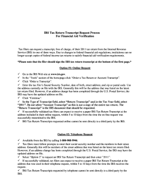 IRS Tax Return Transcript Request
