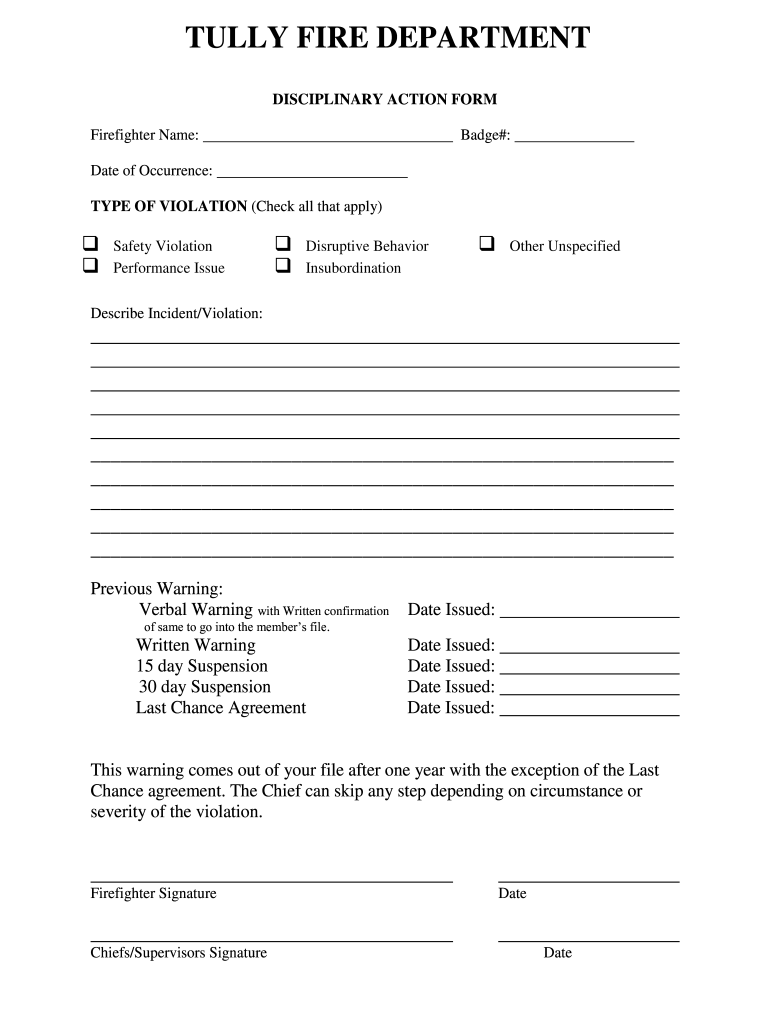 Fire Department Disciplinary Action Form Fill Out Sign Online DocHub