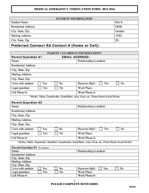 Medical Emergency Verification Form