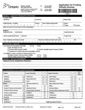 Ontario Orthotic Devices Application Form