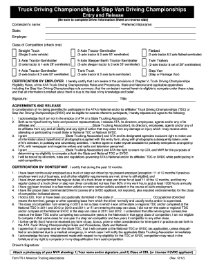 Truck Driving Championships Entry and Release Form
