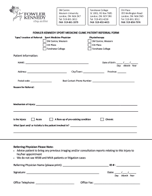 Fowler Kennedy Sport Medicine Clinic Patient Referral Form