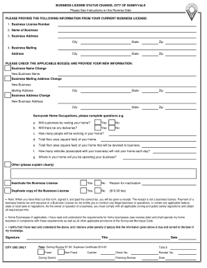 Sunnyvale Business License Status Change