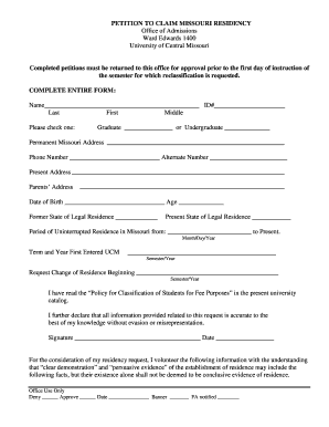 Petition to Claim Missouri Residency