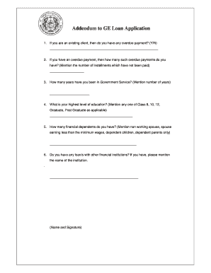 Addendum to GE Loan Application