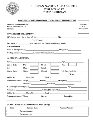 Loan Application Form for Loan Against Fixed Deposit