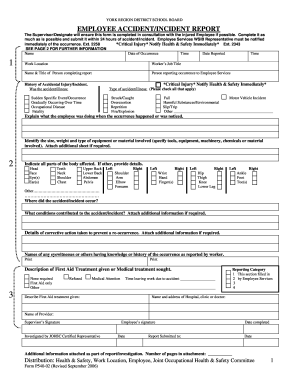 fillable online etfo yr on employee accidentincident report york incident report