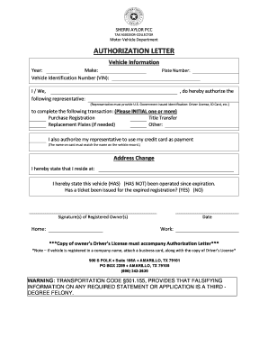 Texas Vehicle Authorization Letter