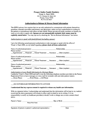 Authorization to Release Dental Information