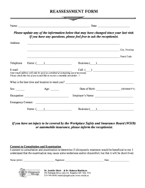 Canadian Chiropractic Patient Reassessment Form