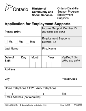 Ontario Disability Support Program Employment Application