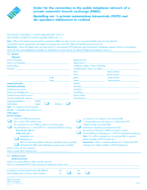 Telkom SA PABX Connection Order Form