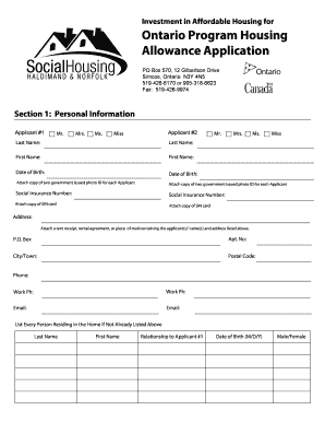 Ontario Housing Allowance Application