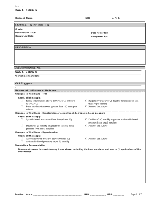 CAA 1 Delirium Assessment Form