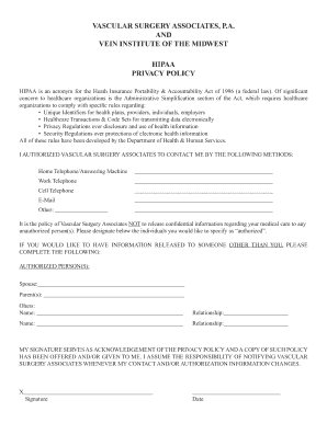 HIPAA Privacy Policy Authorization Form