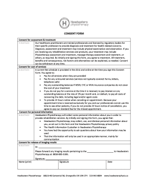 Consent Form for Assessment, Treatment, and Services