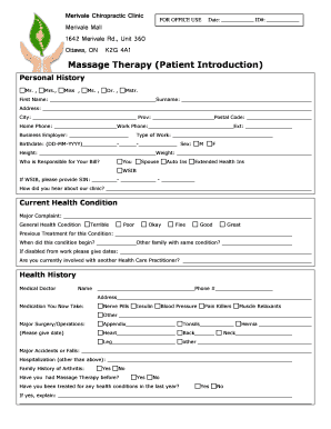 Massage Therapy Patient Intake Form