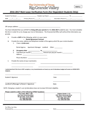 2016-2017 Rent Lease Verification Form
