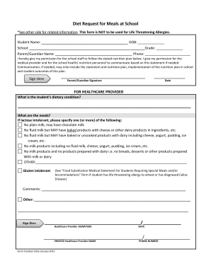 Diet Request for Meals at School