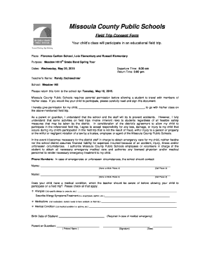 Missoula County Field Trip Consent Form