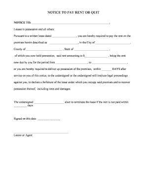 Notice to Pay Rent or Quit